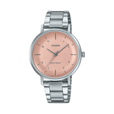 Casio Women's Watch Analog Peach Dial with Silver Stainless Steel Band, LTP-VT03D-4BDF